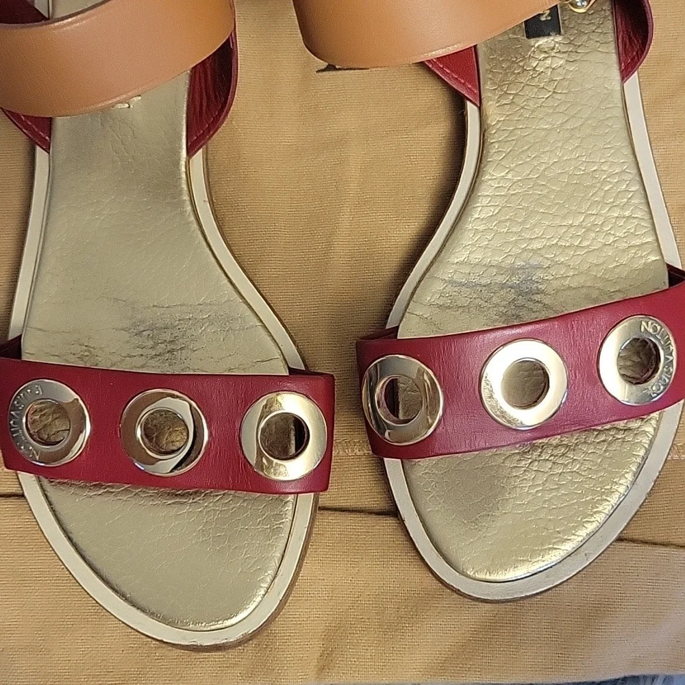 Louis Vuitton Red and Tan Leather Sandals - Picture 5 of 15